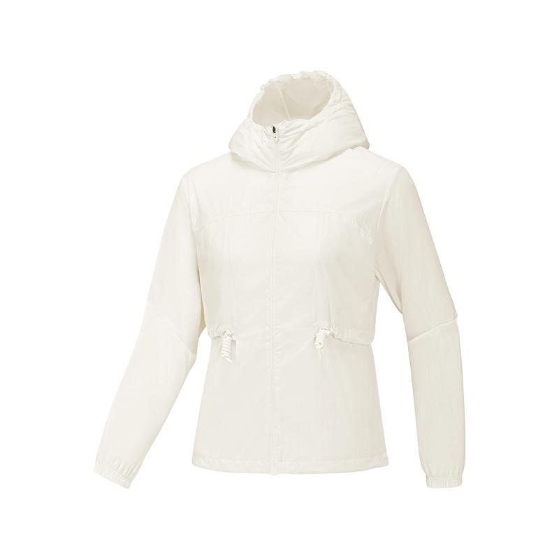 Skechers Fashion Versatile Solid Color UV Protection Woven Hooded Long Sleeve Jacket Women Jackets Vintage-White P225W001-01QZ