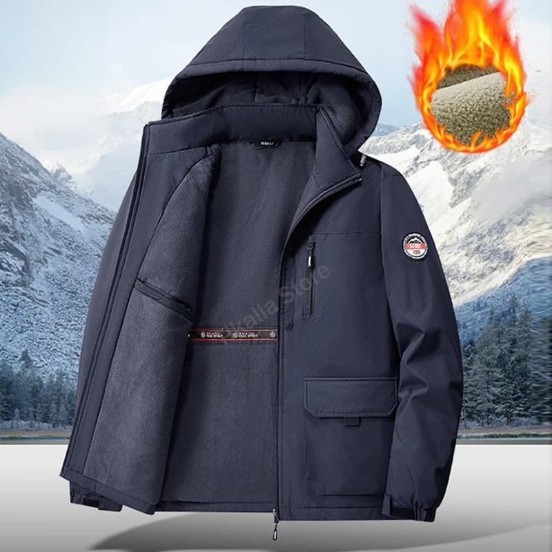 Jachetă Parka de Iarnă pentru Bărbați cu Căptușeală din Blană Artificială Îngroșată Păstrează Căldura Impermeabilă Îmbrăcăminte Exterioară Paltoane cu Buzunare Multiple Mărimi Mari M-8XL Jachetă