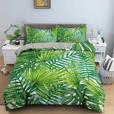 Bettwäscheset mit tropischen Pflanzen, grüne Blätter, Bettbezug mit Reißverschluss, Bettbezug, Queen-Size-Bett, King-Size-Bett, Bettbezug aus Polyester
