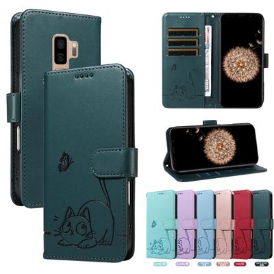 כיסוי מגנטי דמוי עור נפתח לארנק עבור Samsung Galaxy S10 S10E S9 S8 S7 Edge Plus Note 8 9 10 | עיצוב מובלט של חתול ופרפר