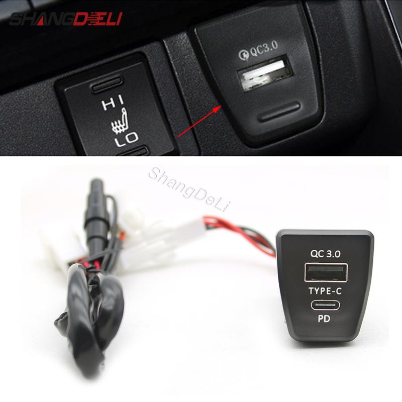 Car Charger TYPE-C PD QC3.0 USB Dual Socket Phone Charger Interface Adapter For Toyota RAV4 Rav4 XA50 2019 2020
