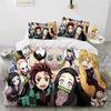 Conjunto de Roupa de Cama Dupla Infantil com Capa de Edredom e Fronhas do Anime Demon Slayer - Venda Quente 3D - Decoração de Quarto de Casa - Presente para Meninos Meninas