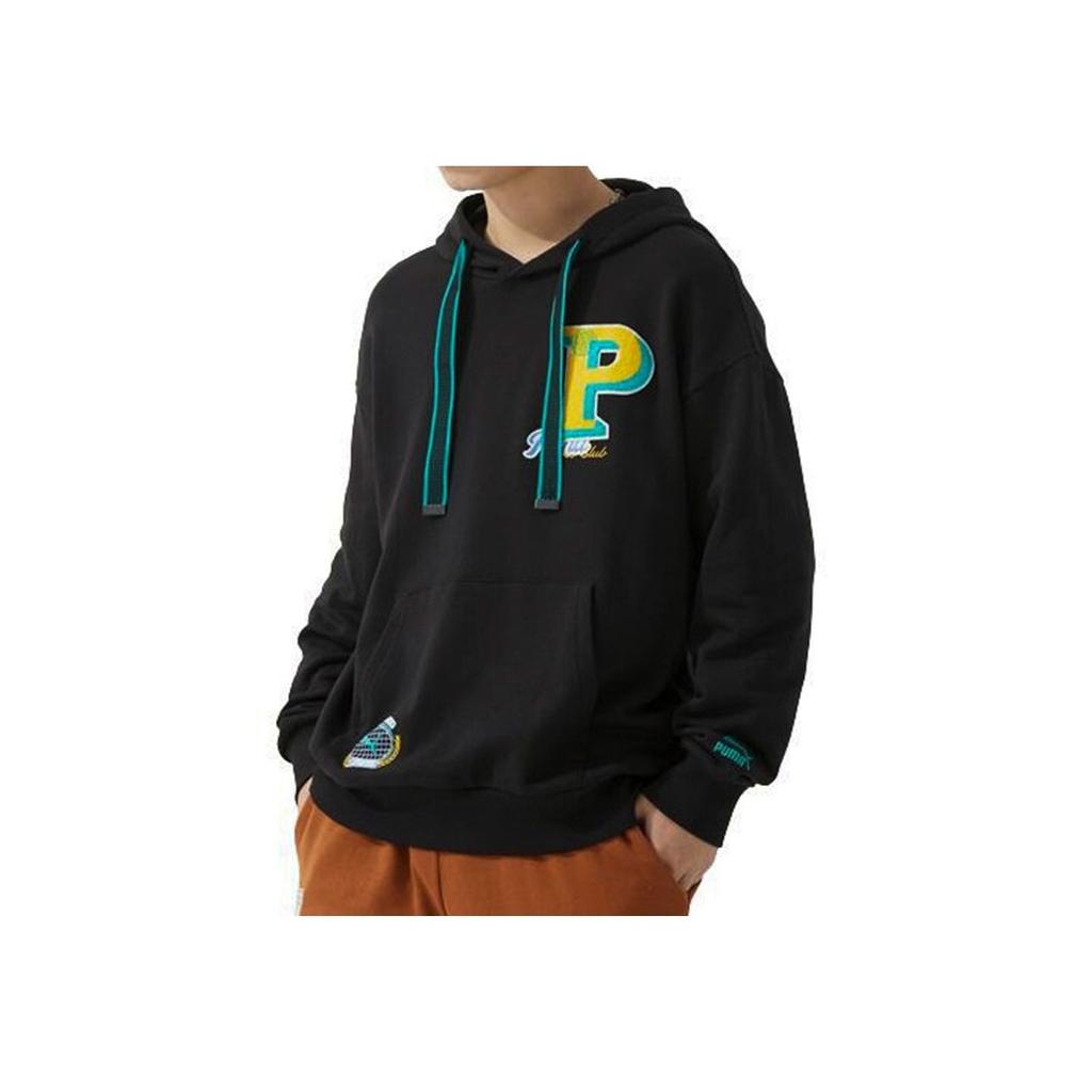 Puma Letter Print Drawstring Hooded Casual Long Sleeve American Vintage Sweatshirt Unisex Sweatshirt Black 625801-01