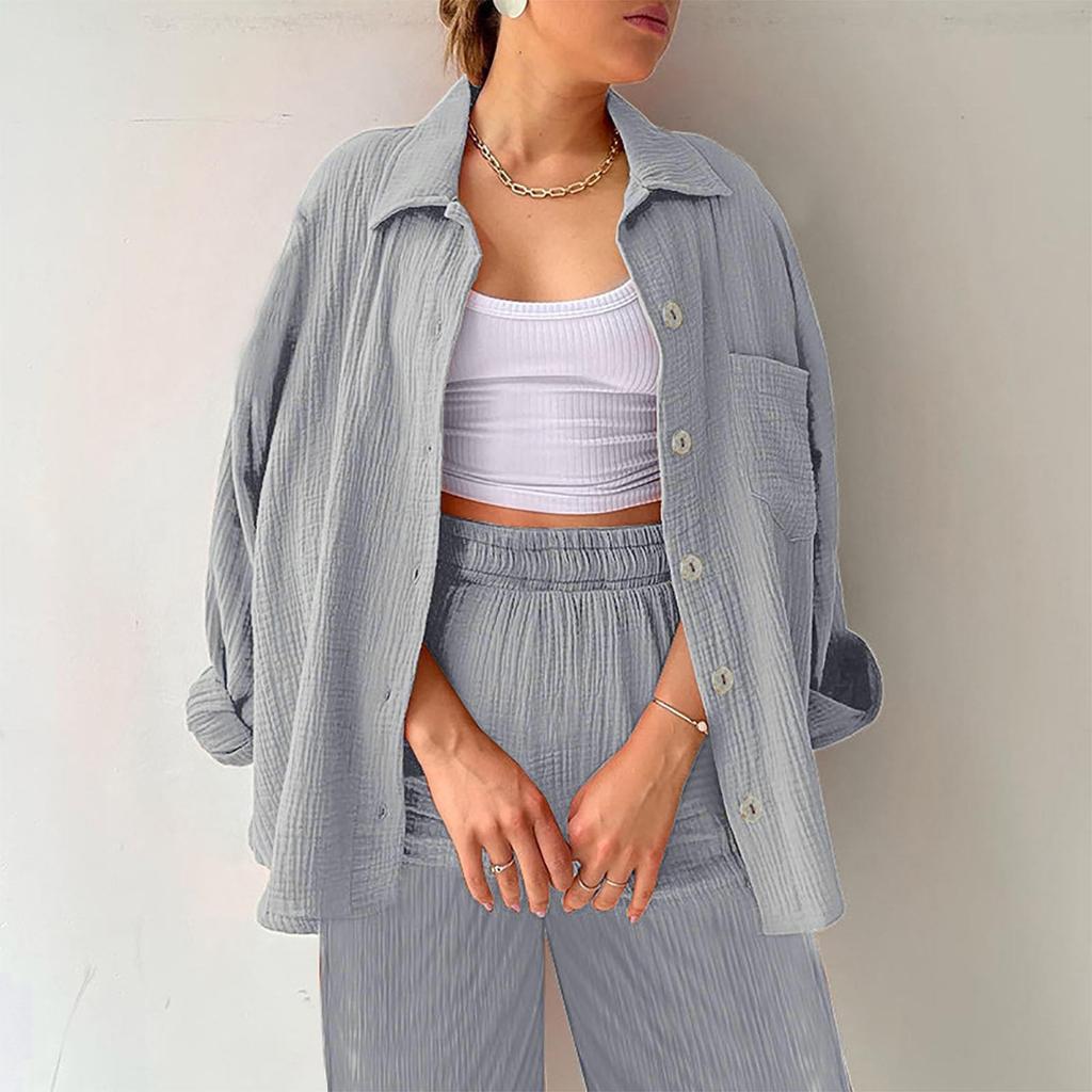 Two Piece Suit Women Summer Muslin Shirt And Trousers Clothes Two Piece Beachwear Suit Two Piece Suit Women