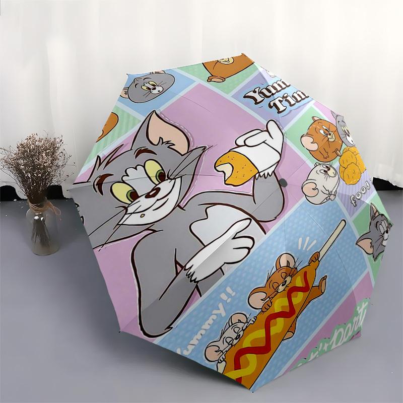 1pc Yummy Time! Tom & Jerry Umbrella - Auto Open Close, Portable Folding Design, 8-Rib Iron Frame, Outdoor Umbrella, Perfect Gift for Fans, Travelers,