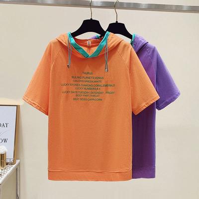 Plus Size Women's T-shirt Sweater Summer New Loose Slimming Age-reducing Tops Contrast Letter Printing Casual Hooded Short Sleeves