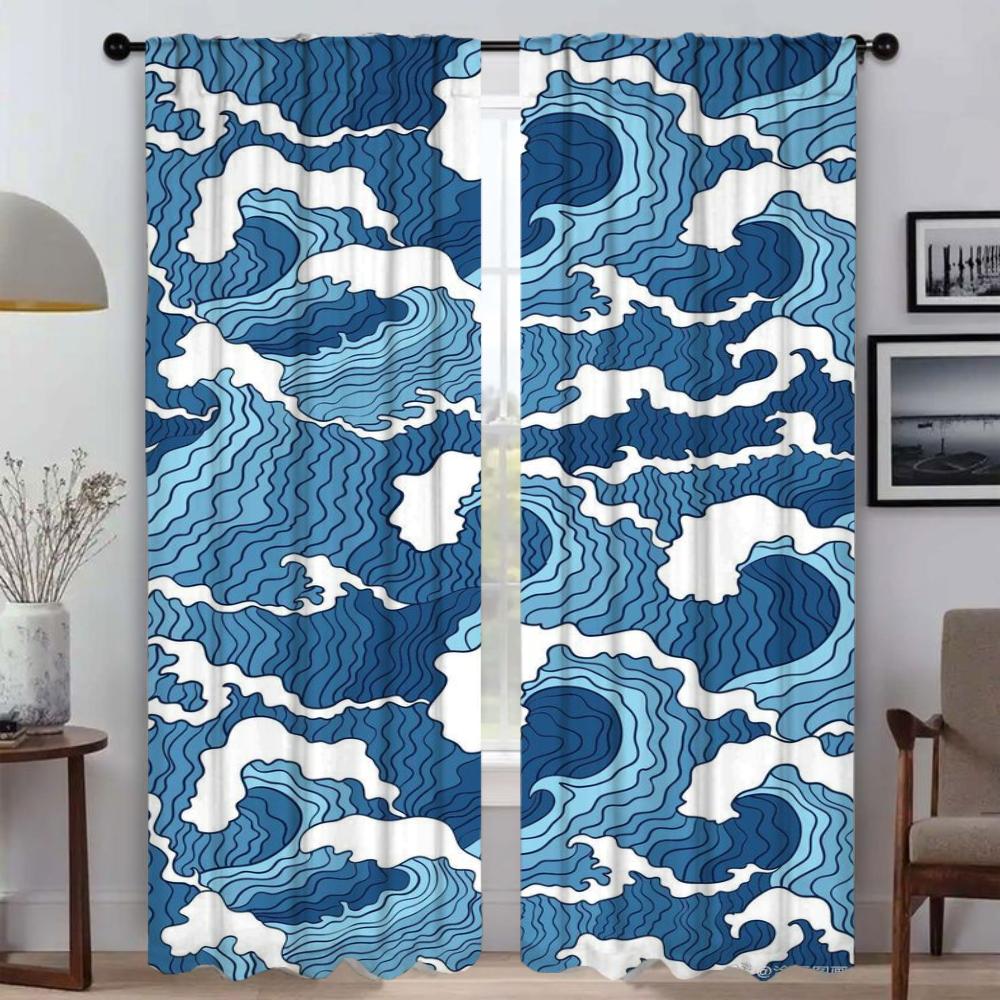 Sun Sea Halloween Decoration Kitchen Curtains Living Room Curtain Partition Tulle Bedroom Home Interior Polyester Ideal For Area