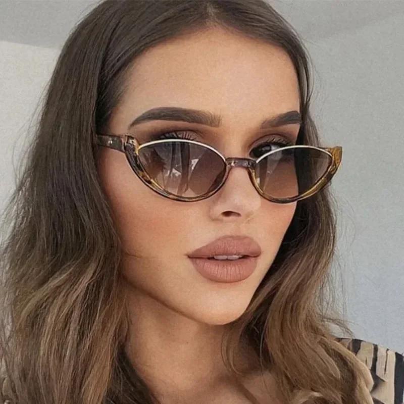 Classic Vintage Small Cat Eye Sunglasses for Women Trendy Half-frame Sun Eyeglasses Vintage Retro Fashion Y2K Sunglasses Glasses Gafas De Sol Mujer
