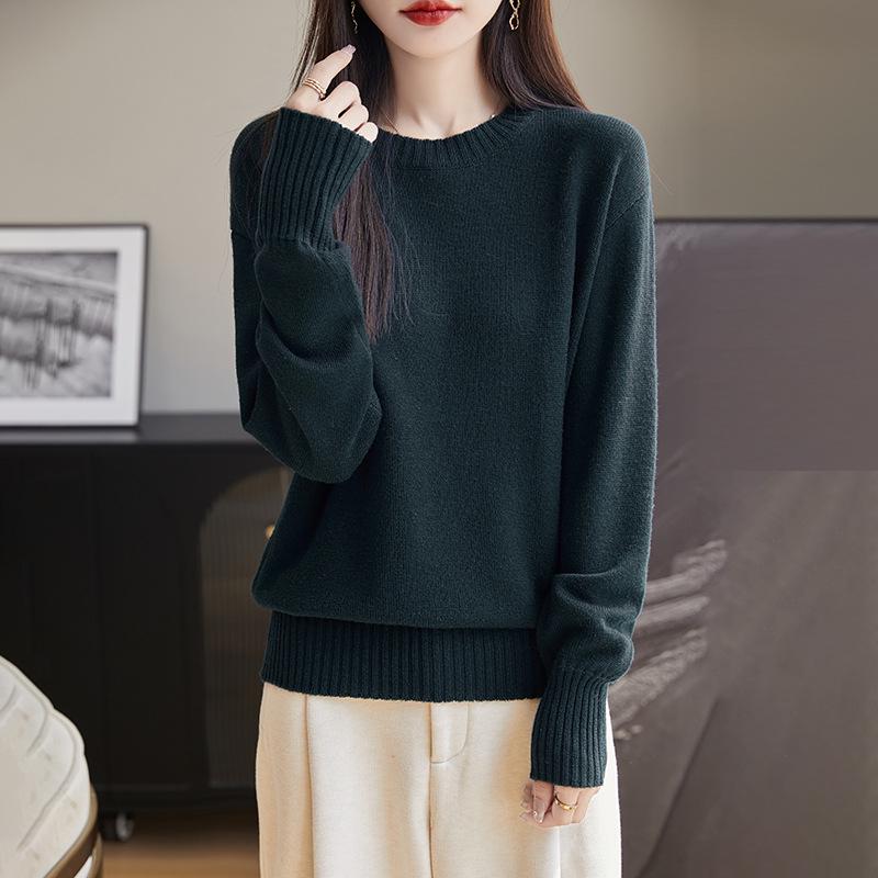 Women's 2024 Loose Fit Pure Wool Round Neck Sweater for Autumn/Winter