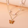 2pcs/set Cute Butterfly Pendant Necklace for Women Girls Pearl Beaded Choker Necklace Girls Party Holiday Jewelry Gifts