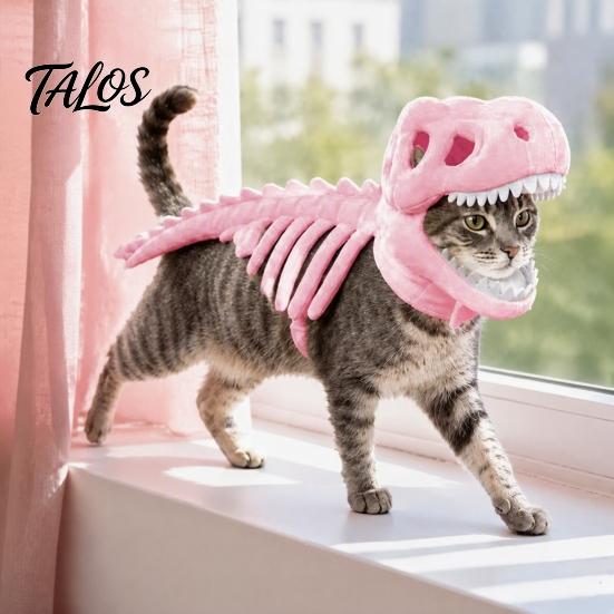 Costume Scheletro di Gatto Traspirante, Costume Dinosauro per Animali Domestici, Vestito T-Rex in Morbido Peluche per Halloween, Abbigliamento Divertente da Cosplay per Gatti e Cani Piccoli