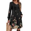 Ladies' Printed Casual And Fashionable V-neck Long Sleeved Mid Length Dress