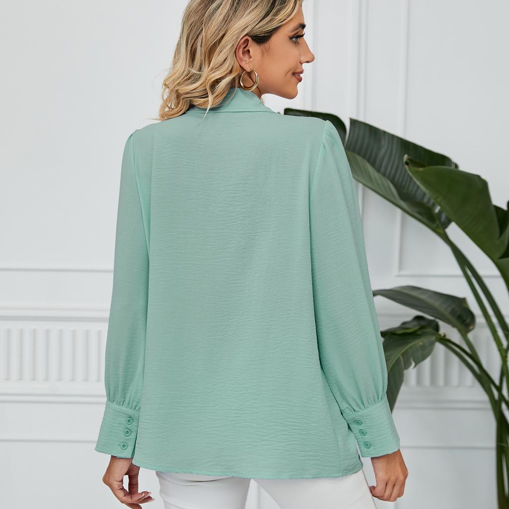 Women's Fashion Casual Spring Autumn Solid Color Print Long Sleeve POLO Neck Blouses & Shirts