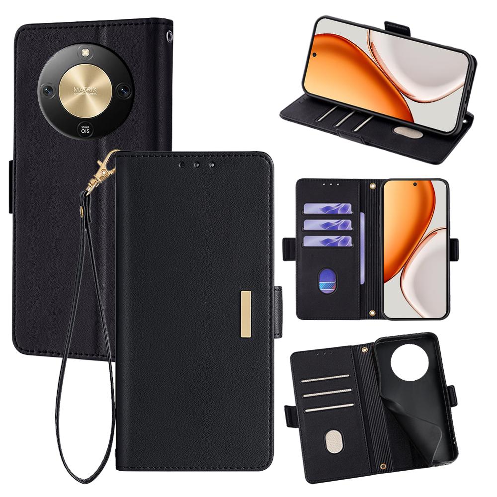 For Honor Magic8 Lite 5G/X9d 5G/X70 5G Case RFID Blocking Wallet PU Leather Phone Cover with Wrist Strap