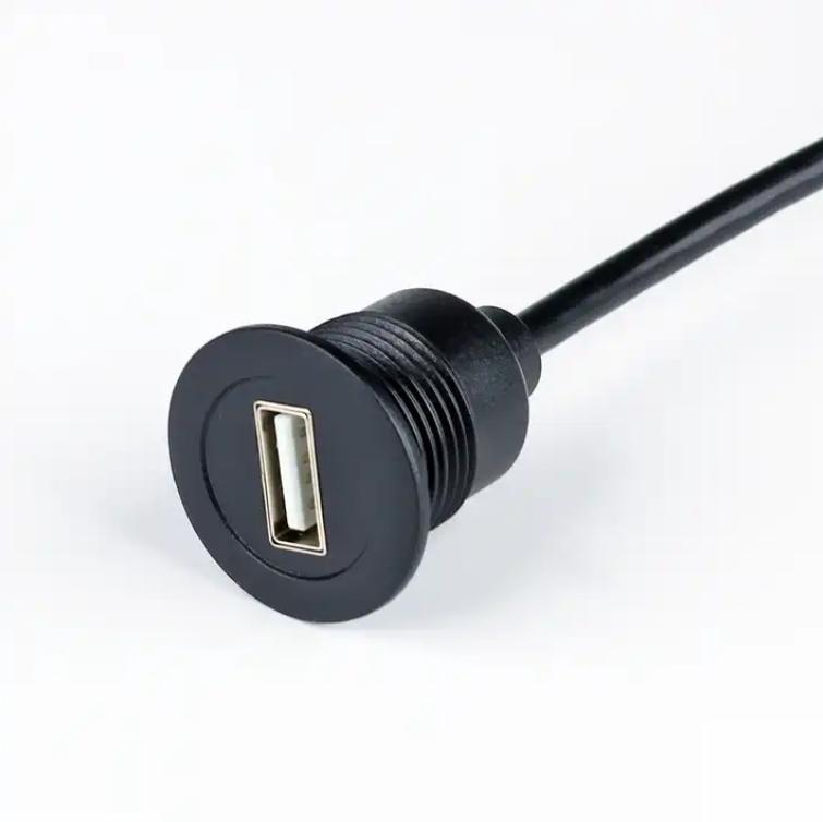 Black Nut Lock Car Accessories Electronics Panel Mount USB Extension Flush Mount Cable for Car with Thread