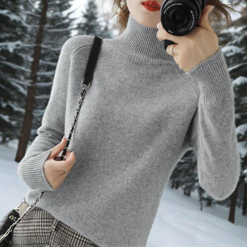 

Свитер с воротником-стойкой, толстый, женский, однотонный пуловер, свободной вязки 2XL серый