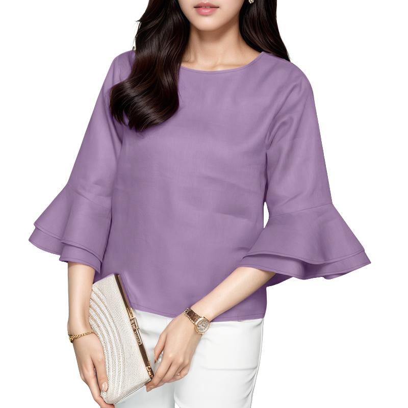 

ZANZEA Women Casual Round Neck Flare Sleeve Loose Blouse M фіолетовий