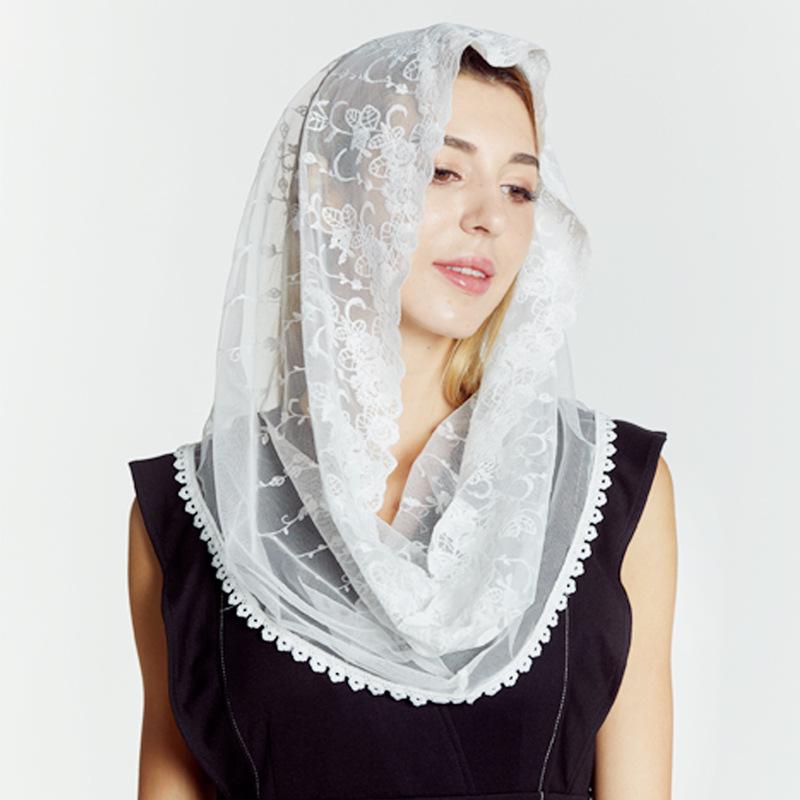 

Women s Off-White Floral Mesh Lace Headscarf