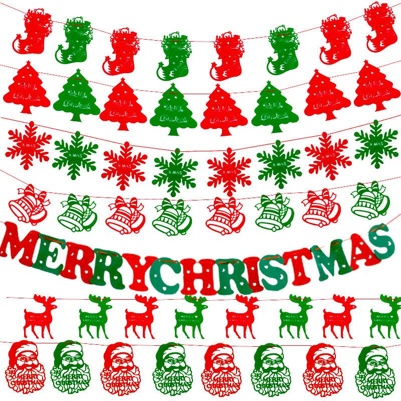 Nonwoven Christmas Cheerful Flags Featuring Snowmen Santa And Christmas Trees Celebrations For