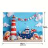 2D Ocean Adventure Background, Cartoon Lighthouse & Boat Themed Party Backdrop
