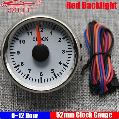 ZMFJH 0-12 Hours 2"52MM Colck Gauge Meter with Red Backlight Pointer Hourmeter Trument for All Auto Car Boat Yacht Motor