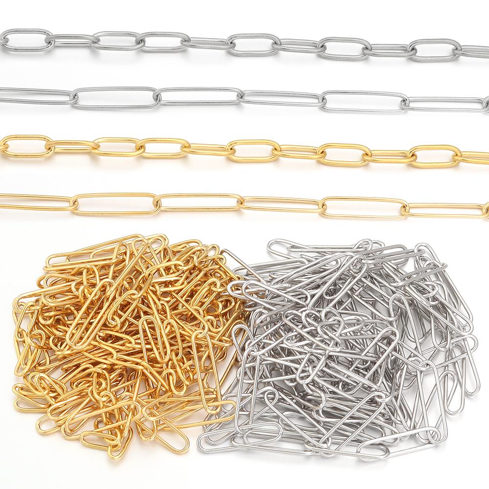 1Meter Stainless Steel Paperclip Chain for Necklace Bracelet Choker Jewelry Making Components DIY Gold Steel Color Link Chain
