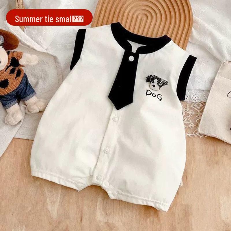 Korean Style Summer Puppy Tie Sleeveless Baby Romper 2026 Size 80
