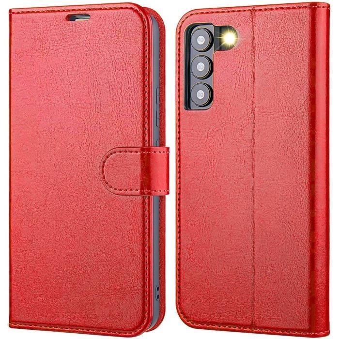 Coque de Protection - PROSHOP - pour Samsung S22 Ultra - Rouge - Effet Cuir - Porte-Carte
