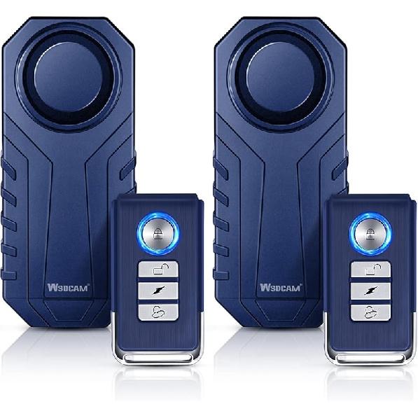 WSDCAM Bike Alarm with Remote 2 Pack, 113dB Wireless Anti-Theft Vibration Motorcycle Bicycle Alarm Vehicle Security Alarm System (Black) 22R-03C Blue