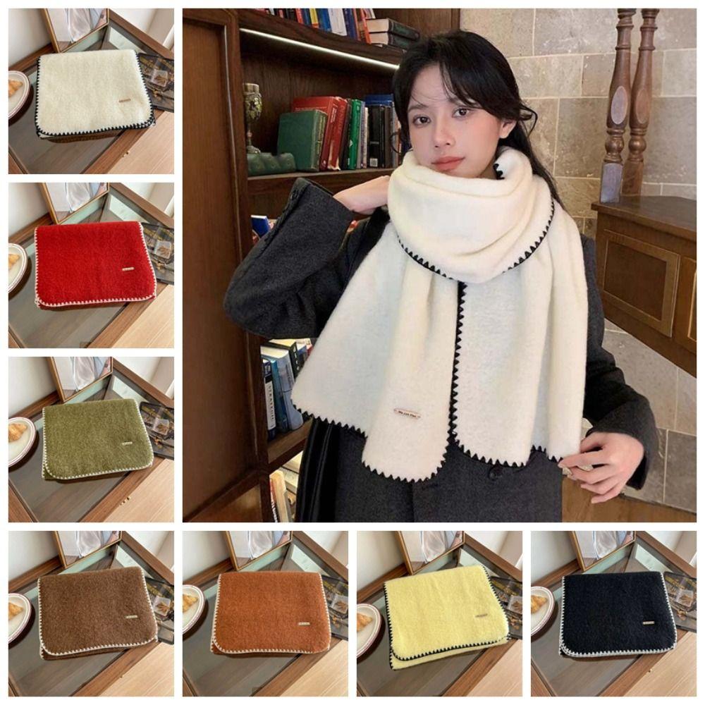 Solid Color Lock Edge Winter Scarf Soft Women Warmer Scarf Long Thickened Neckscarf  Christmas