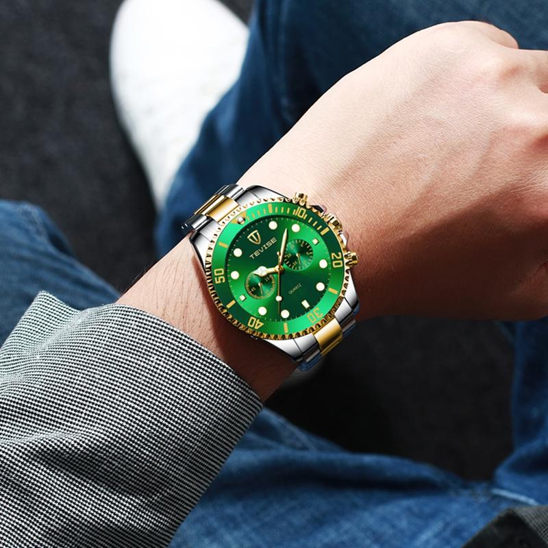 Tevise Men Business Watch Stainless Steel Quartz Watch Date Fashion Casual Watches Sapphire Crystal Watch