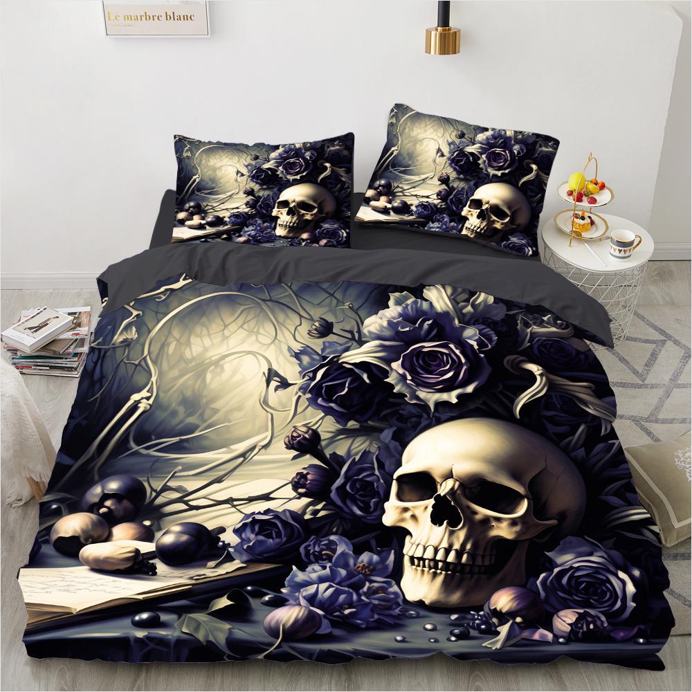 Rose Skull Bedding Set Famous Anime Duvet Cover Sets Comforter Bed Linen Twin Queen King Single Size Dropshipping Gift