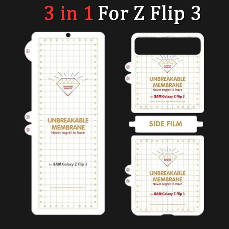 3 In1 Protective Film Galaxy Z Flip3 Front Back Side Screen Protector