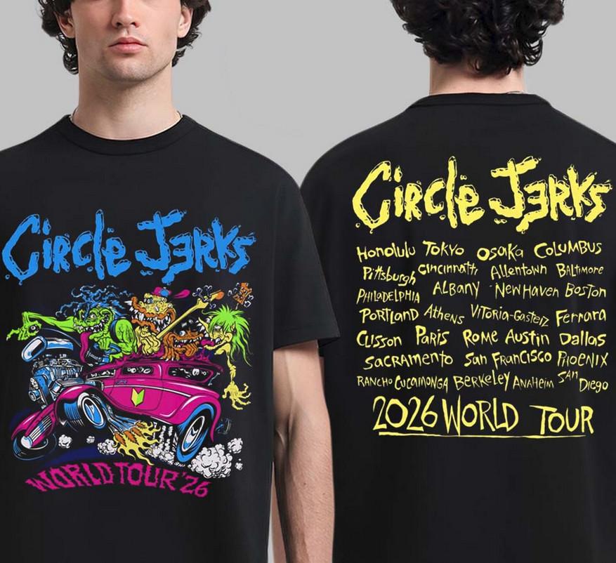 Circle Jerks 2026 World Tour Pizz Hot Rod Merch DoubleSided Tee Unisex T-Shirt S