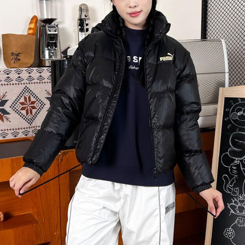 Puma Buchstabenlogo bedruckte Stehkragen Warme Daunenjacke Damenjacke Schwarz 625615-01