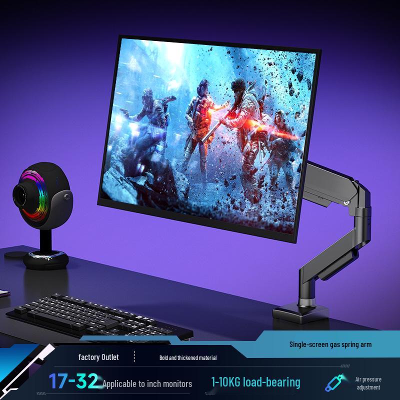 Pneumatic Dual Monitor Stand with Adjustable Height & Rotating Arms - No-Drill Base