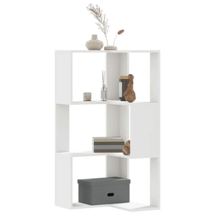 VidaXL Corner Bookshelf 3-Tier White Engineered Wood, Corner Bookcase, Corner Display Cabinet, Corner Cabinet 852591