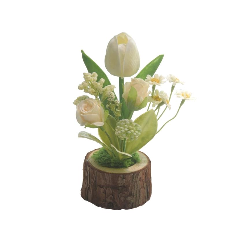 Faux Tulips Artificial Flower Decors,Fake Tulips Plant Potted for Office,Party Decors Artificial Flower Kits with Pots белый