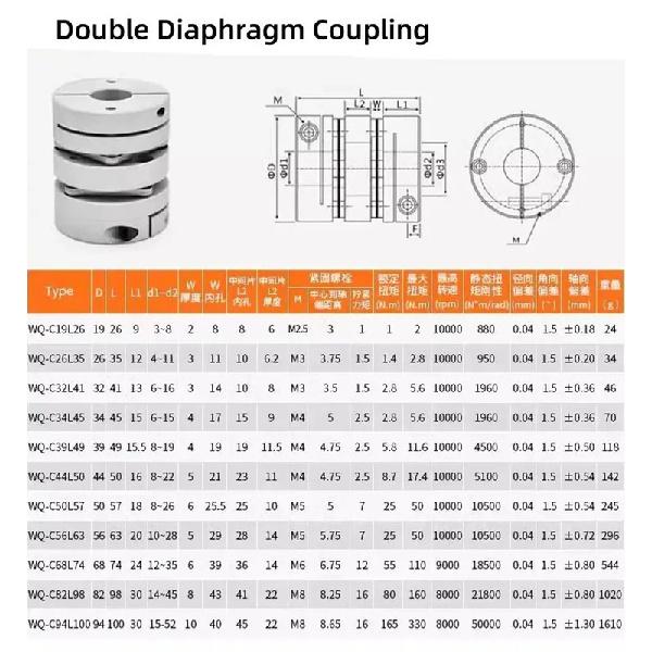 D40L50 Delik 6-19 Alüminyum Esnek Kaplin Yüksek Torklu Çift Diyaframlı Kaplin Esnek Bağlantılı CNC 3d Yazıcı İçin