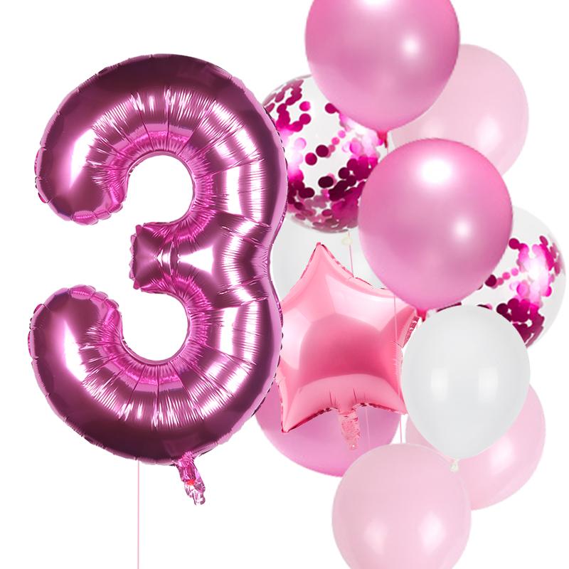12pcs/lot girl birthday balloons set pink 1 2 3 4 5 6 7 8 9 40inch Number Foil Balloon for 1st 2nd 3rd Birthday Party Balls Toy