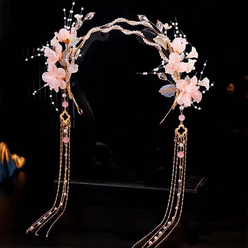 Crystal Hanfu Tassel Hair Hoop Beads Swaying Fairy Headwear Chinese Ancient Hairband Betrothal