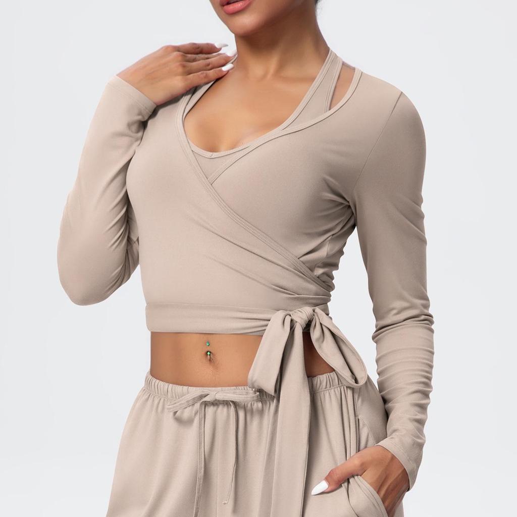 European & American Breathable Wide-Leg Pants with Fitness Halter & Strappy Long-Sleeve Yoga Top
