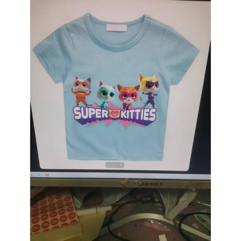 SuperKitties kreslený potisk letní 100% čistá bavlna s krátkým rukávem ležérní top
