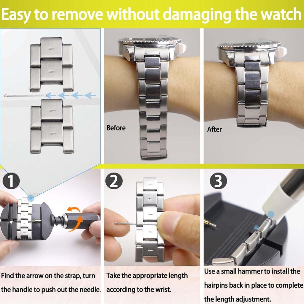 Watch Link Remover & Strap Adjustment Tool Set with Hammer & Spring Bar Pins
