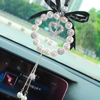 Diamant Perle Auto Anhänger Nette Cartoon Herz Stern Quasten Rückspiegel Ornamente Strass Frau Auto Decro Zubehör
