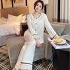 French Sweet Ice and Snow Silk Pajamas Women's Spring and Summer New Lapel Princess Style Long-sleeved Trousers Two-piece Loungewear
