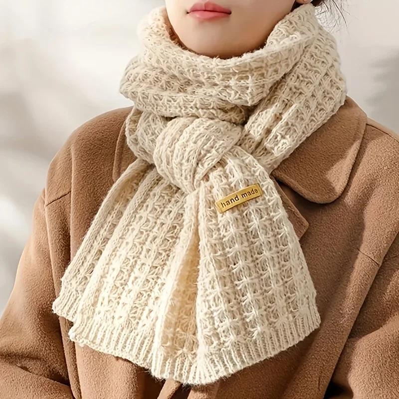 Autumn and Winter Korean Knitted Scarf Soft Thick Solid Color Warm Scarf for Women Couples Students Christmas Gift
