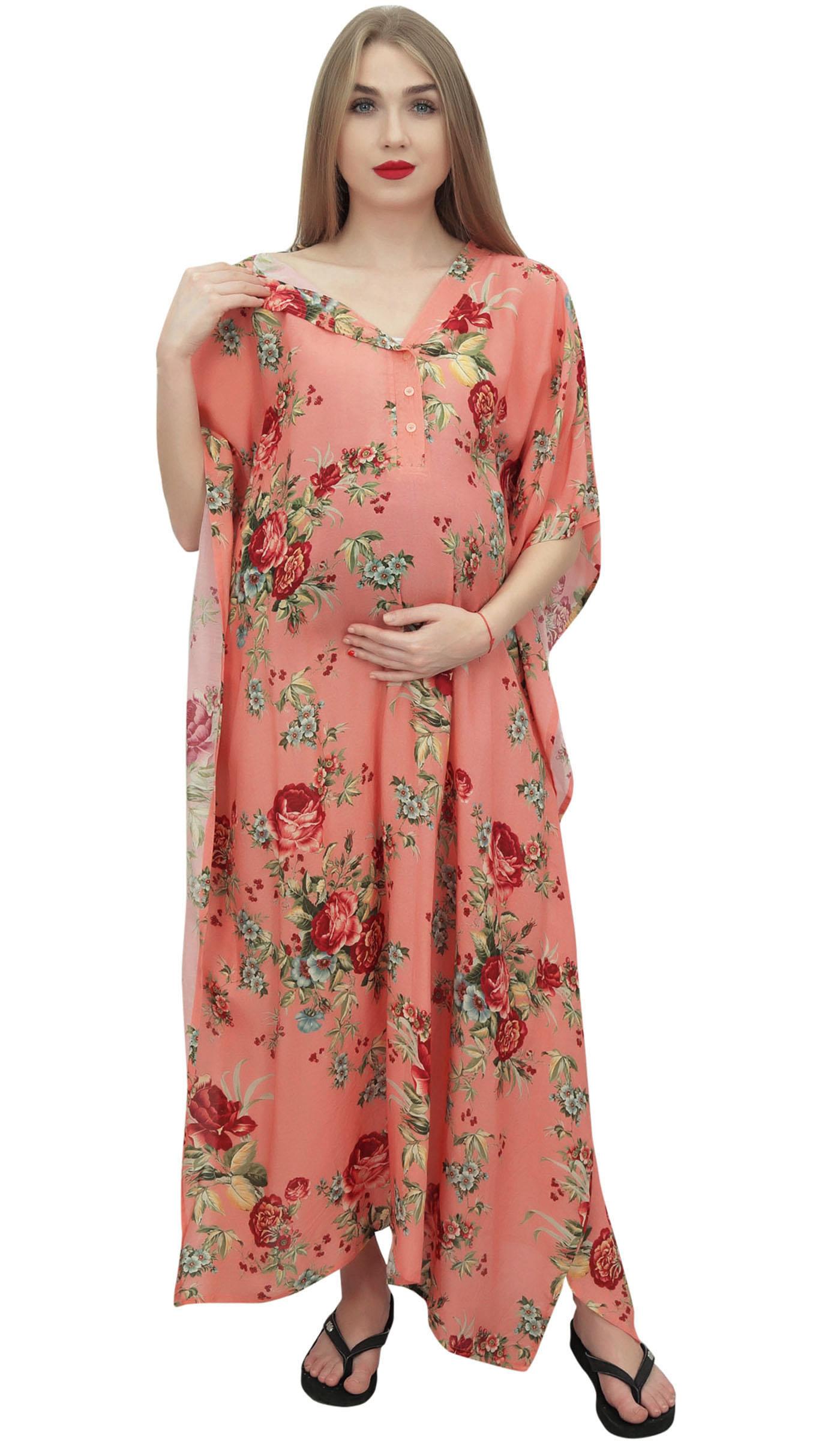 

Bimba Мамина пиловано-зелена квіткова кафта з поясом Максі для вагітних 8 лососевий