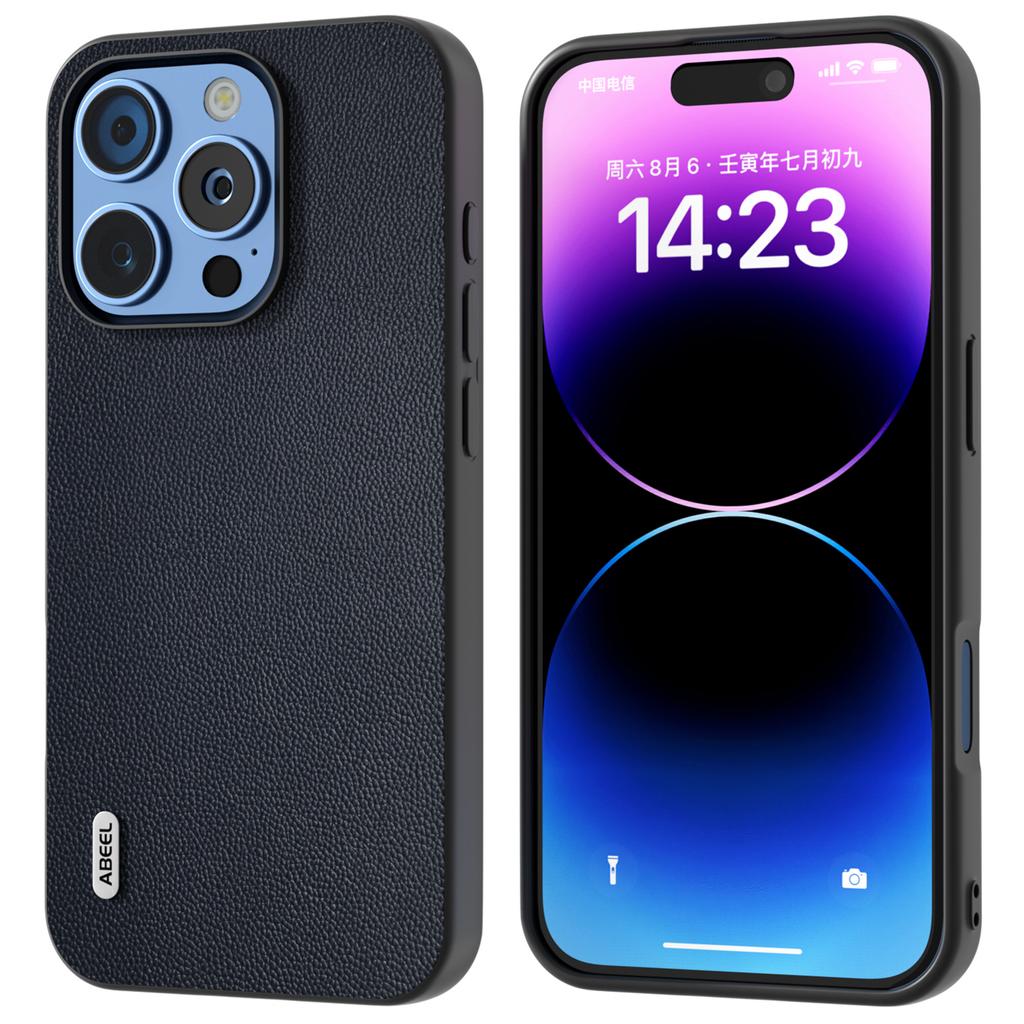 ABEEL For iPhone 16 Pro Max Case Anti-Drop Genuine Cow Leather PC Phone Cover