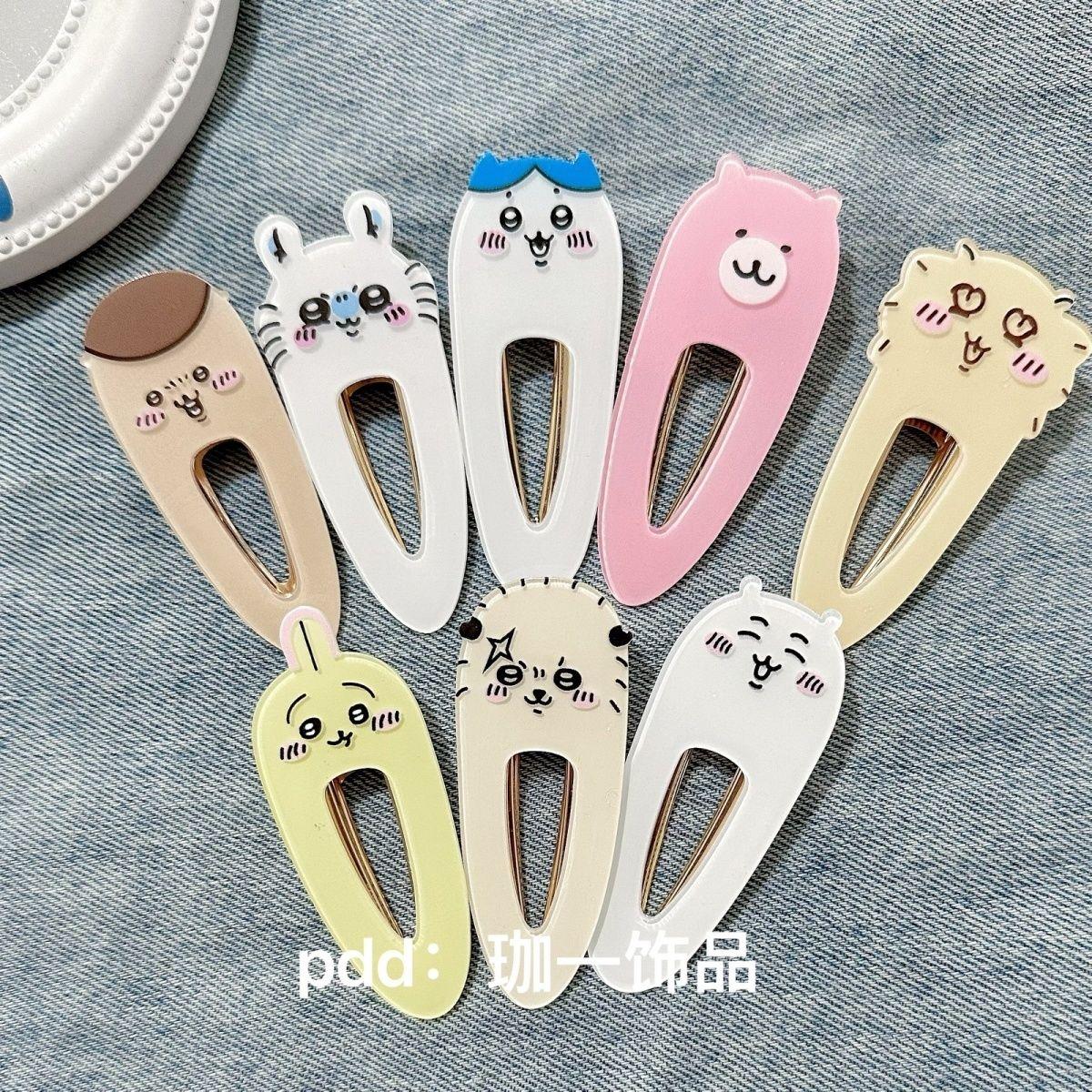Chiikawa Acryl Eendebek Haarclips Kawaii Usagi Hachiware Cartoon Pony Clips Meisjes Dagelijkse Haaraccessoires gray